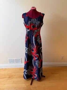 Vintage Hawaiian McInerny for Sydney Navy/Red Maxi Dress Sz. 14